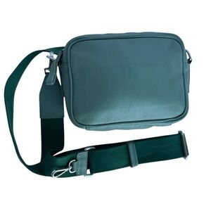 Roots Leather Crossbody Bag Small Square Sage Green Adjustable Casual Purse EUC